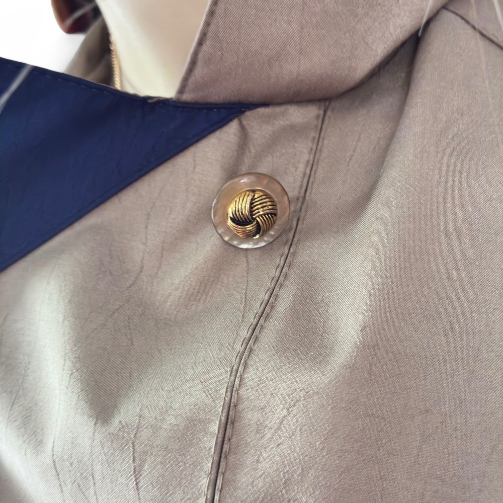 Vintage 80s‎ Taupe Trench Coat Duster Style Retro Femme Streetwear Dark Academia - Picture 7 of 9